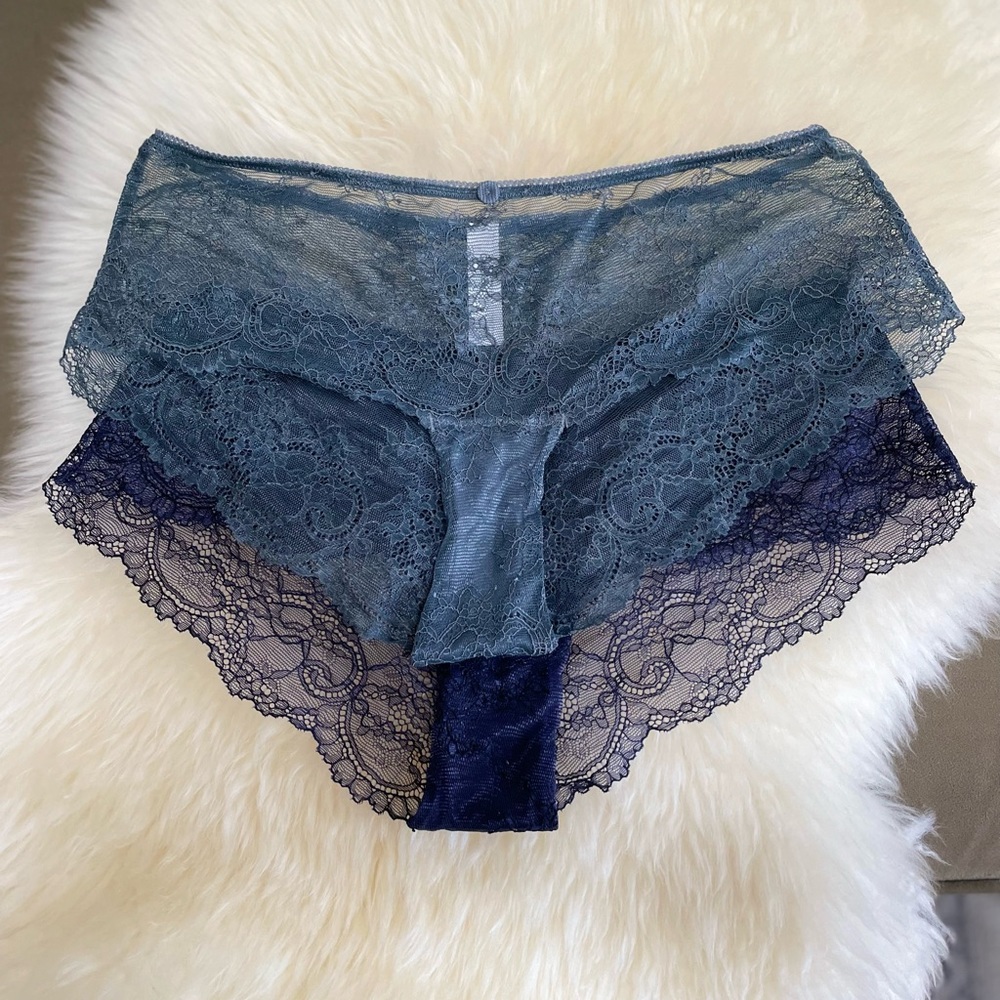 Set of 2 Gap Body Navy Blue Dusty Blue Lace Boy Short Panties Size Small